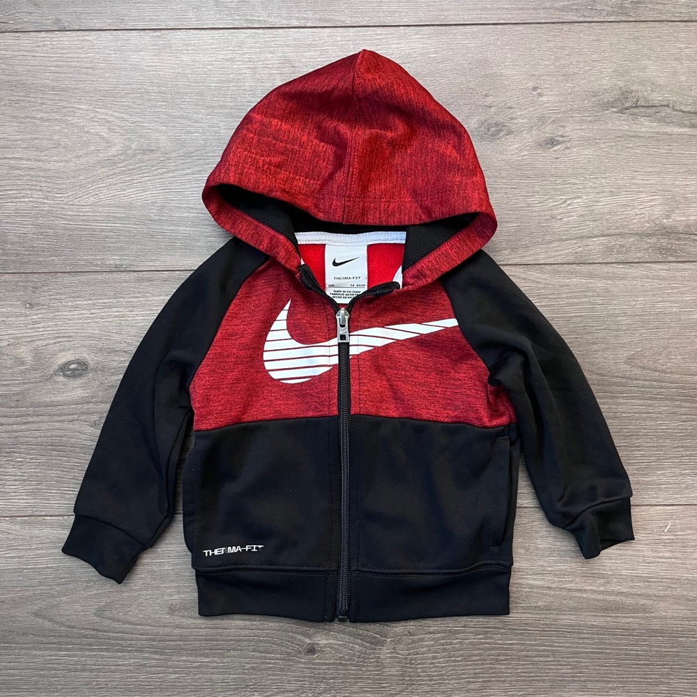 Nike Therma-FIT Boys 12M Red Black Space Dye Full Zip Hoodie Jacket Swoosh